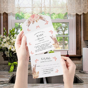 Baby Showpampas Rose Goldschmetterling Blütenblume All In One Einladung