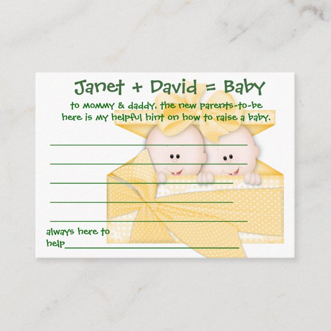 Baby Showspiel Hilfen Hint Cards Hinweiskarte (Vorderseite)