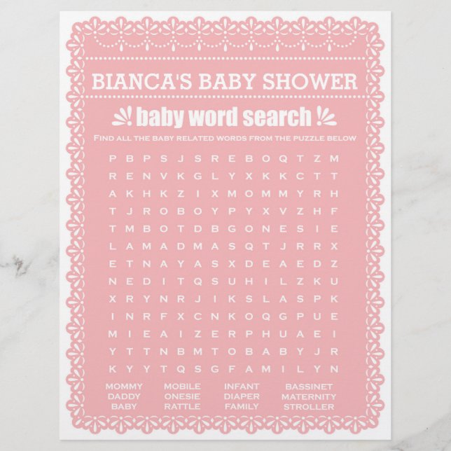 Baby Showspiel in Pink Papel Picado Flyer (Vorne)