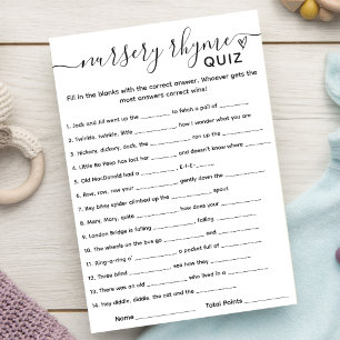 Baby Showspiel Kinderzimmer Rhyme Quiz Card Einladung