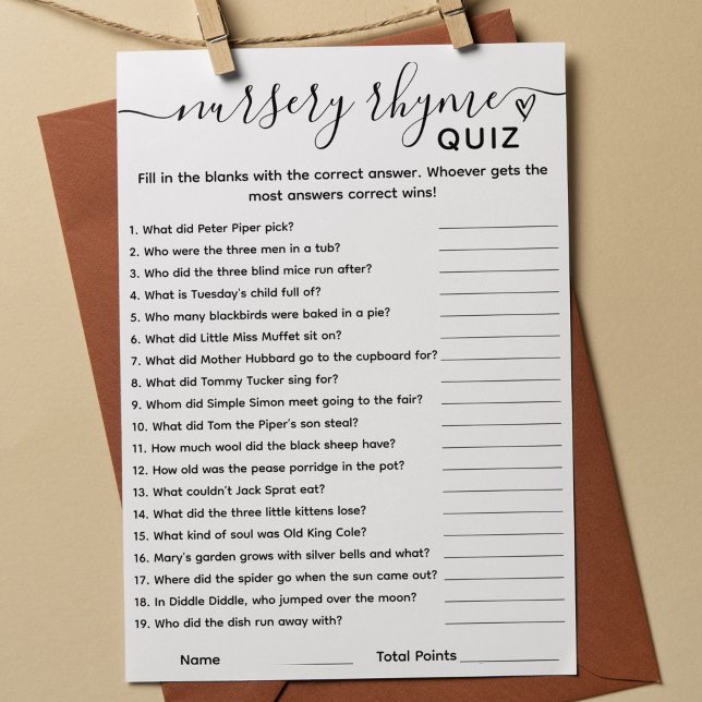 Baby Showspiel Kinderzimmer Rhyme Quiz Card Einladung (Von Creator hochgeladen)