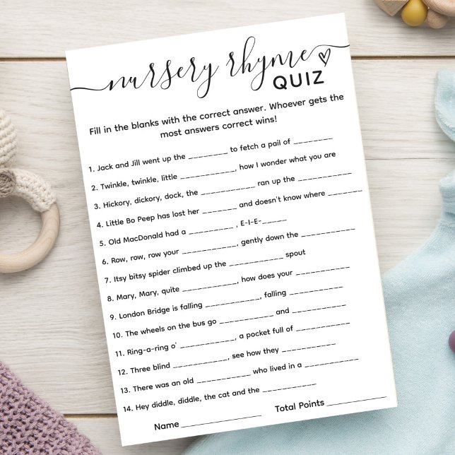 Baby Showspiel Kinderzimmer Rhyme Quiz Card Einladung (Von Creator hochgeladen)