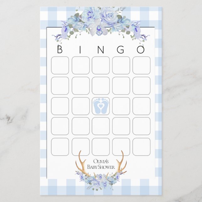 Baby Showspiele Bingo BOHO Baby Shower Blue Flyer (Vorne)