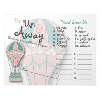 Baby Showspiele, Word Scramble, Heißluftballon Notizblock