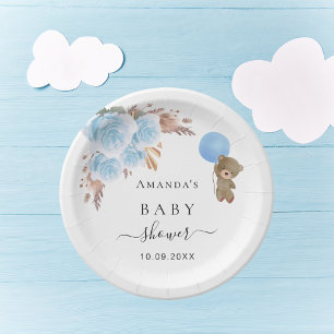 Baby Showteddy Bär Pampas Gras Blau Junge Pappteller
