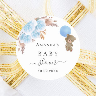Baby Showteddy Bär Pampas Gras Blau Junge Runder Aufkleber