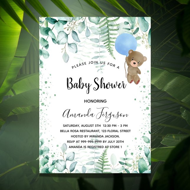 Baby Showteddy Junge Eukalyptus Wald Luxus Einladung (Von Creator hochgeladen)