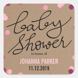 Baby Showtypografie Pink Confetti Kraft Paper Quadratischer Aufkleber