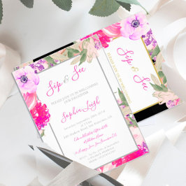 Baby Sip and See Floral Rose Gold Pink Einladung