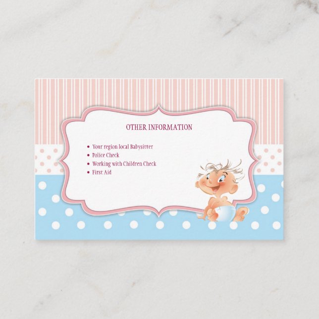 Baby sitters, Business card  Visitenkarte (Rückseite)