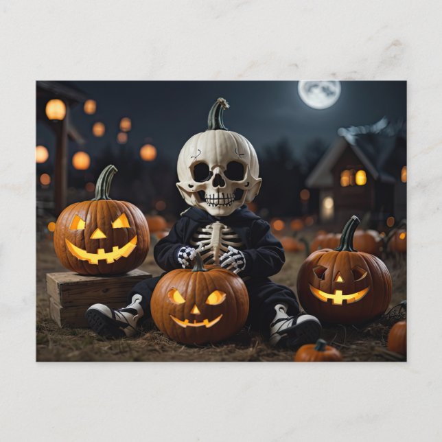 Baby Skeleton in Pumpkin Patch Postkarte (Vorderseite)