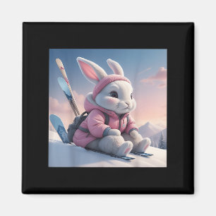 Baby Ski-Hase im Schnee Winter Motiv Ski-Hase Alpe Magnet