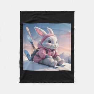 Baby Ski Hase im Schnee Winter Motiv Ski Kaninchen Fleecedecke