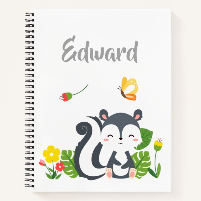 Baby Skunk, Butterfly & Blume Notizbuch (Vorderseite)