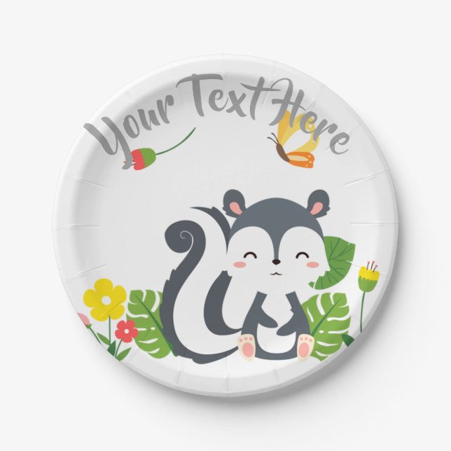 Baby Skunk, Butterfly & Blume Pappteller (Vorderseite)