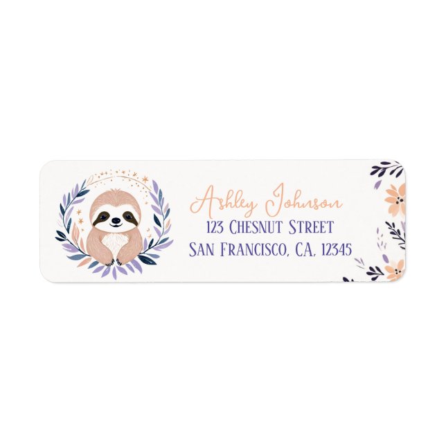 Baby Sloth Boho Floral Design - Rücksendeadresse (Vorne)