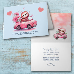 Baby Sloth Car Erster Valentinstag Feiertagskarte