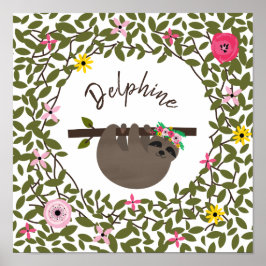 Baby Sloth Floral Greenery Baby Kinderzimmer Poster