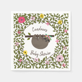 Baby Sloth Floral Greenery Baby Shower Serviette