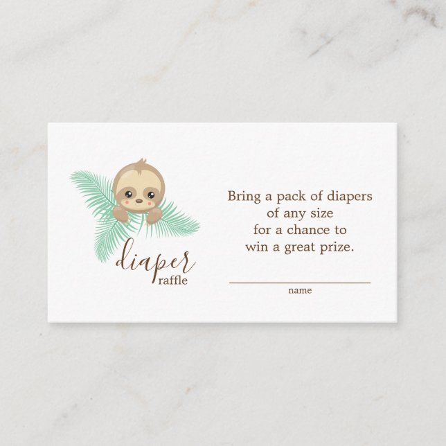 Baby Sloth Gender Neutral Diaper Raffle Ticket Begleitkarte (Vorderseite)