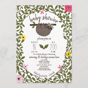 Baby Sloth Girl Babydusche Grüne Einladung
