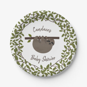 Baby Sloth Greenery Babydusche Pappteller