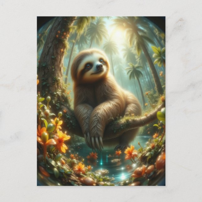 Baby Sloth im Sonnenlicht Postkarte (Vorderseite)