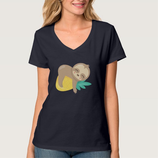 Baby Sloth Tropical Pineapfruit Niedlich T-Shirt (Vorderseite)