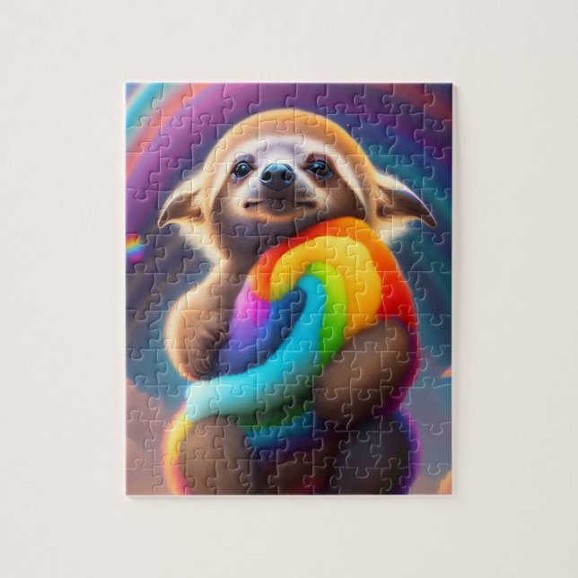 Baby Sloth Wasserfarbe mit Regenbogenfarben Puzzle (Vertikal)