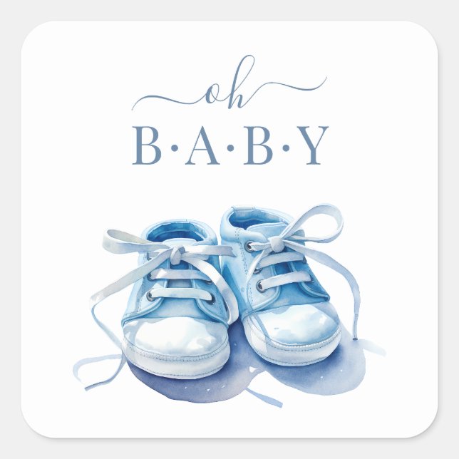 Baby Sneakers Baby Shower Invasion, Baby Boy Quadratischer Aufkleber (Vorderseite)