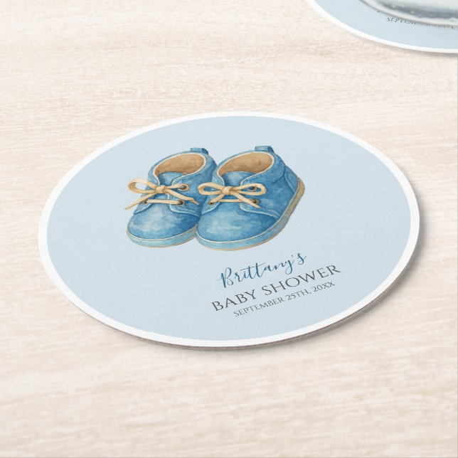 Baby Sneakers Sports Baby Shower  Runder Pappuntersetzer (Angewinkelt)