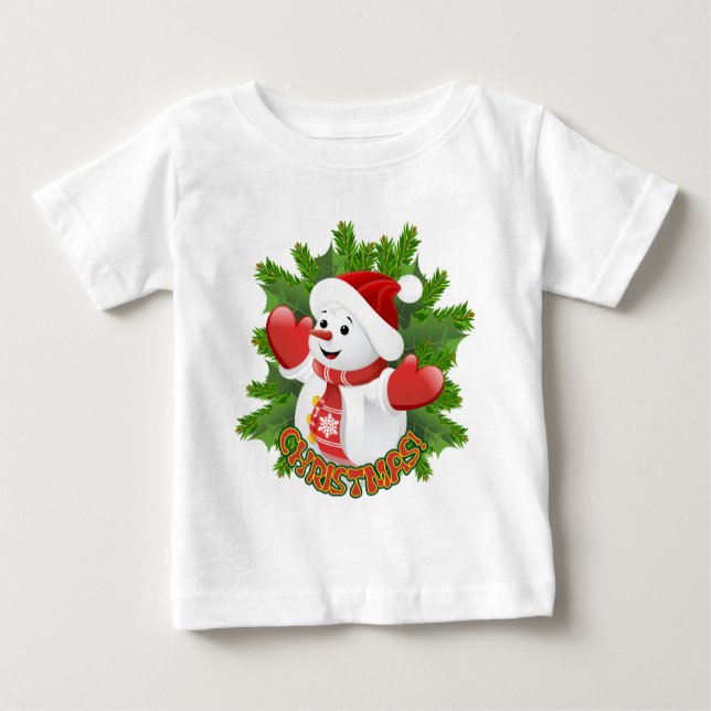 Baby Snowman mit Crystal Snowflakes Ornament Baby T-shirt (Vorderseite)