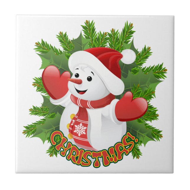 Baby Snowman mit Crystal Snowflakes Ornament Fliese (Vorderseite)