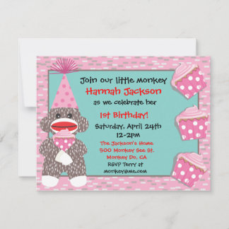 Baby Sock Affe cupcake Geburtstagsparty Einladung