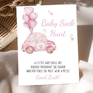 Baby Sock Hunt Pink Car Balloons Baby Showspiel Poster