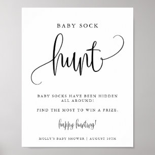 Baby Sock Hunt Shower Game Minimalistisch Calligra Poster