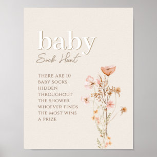 Baby Sock Hunt Zeichen für Wildblume Babydusche Poster