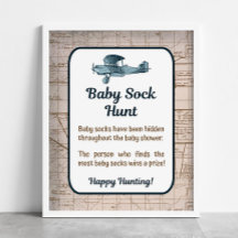 Baby-Socken-Jagd-Duschspiel Vintage-Flugzeug-Reise
