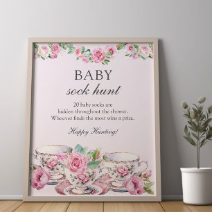 Baby-Socken-Suchspiel Baby Shower Spiel Vintage-Te Poster