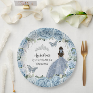 Baby Soft Blue Floral Butterfells Silver Princess Pappteller