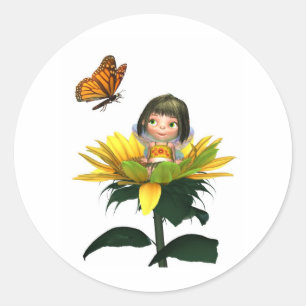 Baby Sonnenblume Fairy mit Schmetterling Runder Aufkleber