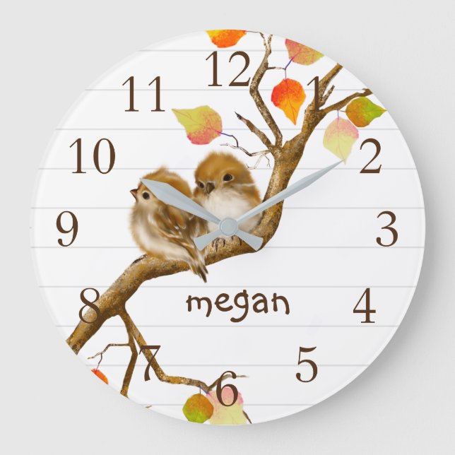 Baby Sparrow-Vogelschutz-Uhr Große Wanduhr (Vorderseite)