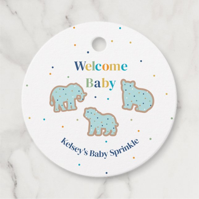 Baby Sprinkle Animal Cookies Boy Baby Shower Geschenkanhänger (Vorderseite)