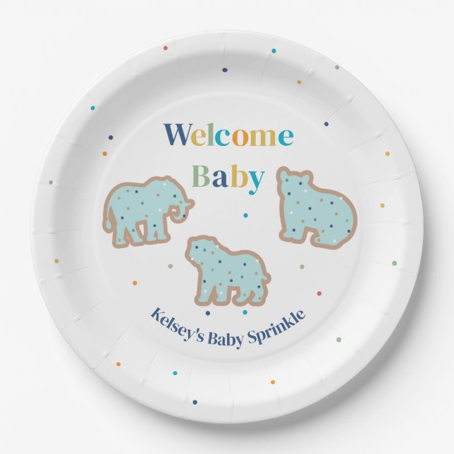 Baby Sprinkle Animal Cookies Boy Baby Shower Pappteller (Vorderseite)