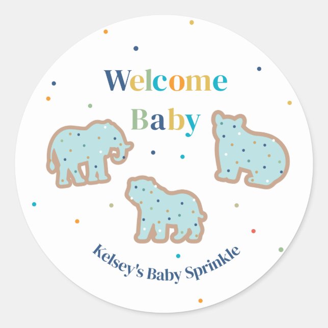 Baby Sprinkle Animal Cookies Boy Baby Shower Runder Aufkleber (Vorderseite)