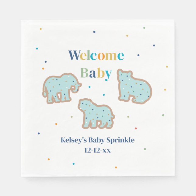 Baby Sprinkle Animal Cookies Boy Baby Shower Serviette (Vorderseite)