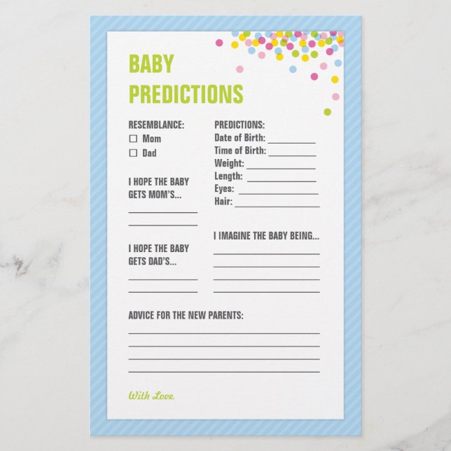 Baby Sprinkle Baby Predictions Card - Blue (Vorderseite)