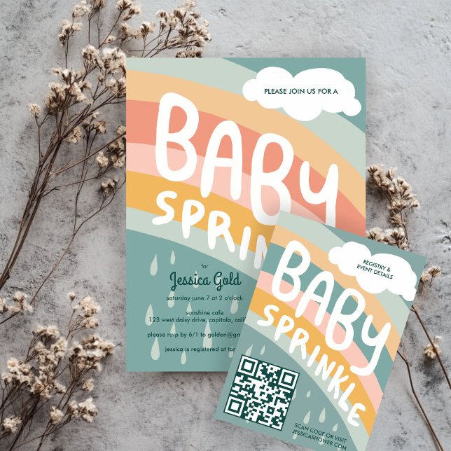 BABY SPRINKLE Clouds Rainbow Niedlicher QR CODE Begleitkarte (BABY SPRINKLE Clouds Rainbow Cute Custom QR CODE Enclosure Card
)