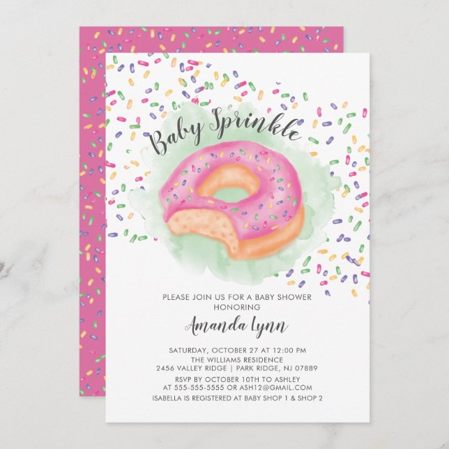 Baby Sprinkle Donut Babydusche Einladung (Vorne/Hinten)