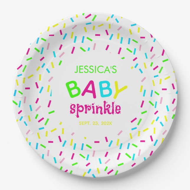 Baby Sprinkle Dusche Bunte Regenbogensprinklen Pappteller (Vorderseite)